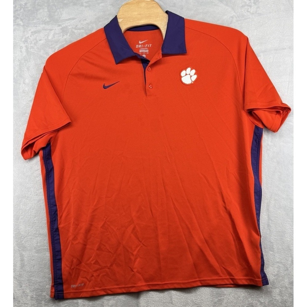 Nike Clemson Polo Dri-Fit Tigers Golf Shirt Orange Vintage Men's Size XL